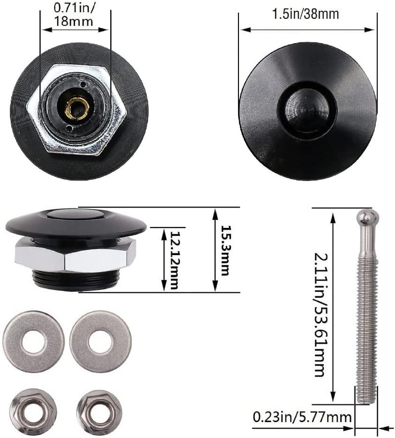 ANJOSHI 2Pack Quick Release Latch Lock Clip Push Button Bonnet Kit 1.5in/38mm Diameter Universal Aluminum Alloy Quick Latch Lock for Bumper License Plate Hood or Various DIY(2Pack-Black Plus) - Image 3